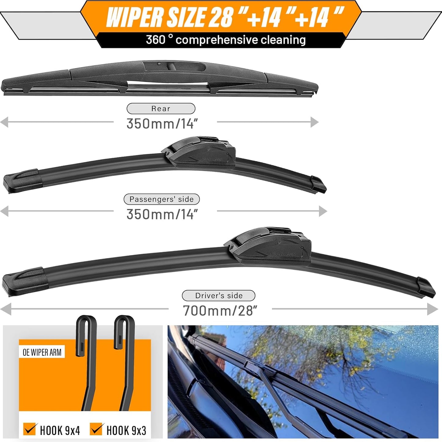 AUTOBOO 3-Pack Windshield Wiper Blades for Subaru Outback 2020-2025, Original Equipment Replacement 26"+18" Front and 16" Rear, All-Weather Performance, Easy One-Click Install