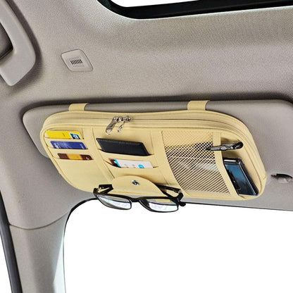 Da by Car Sun Visor Organizer, Multi-Pocket Visor Organizer Storage Pouch for Cars, SUVs & Trucks with Double Zippers, Elastic Bands & Glasses Clip - Organizes Essentials Keep Tidy (Black)