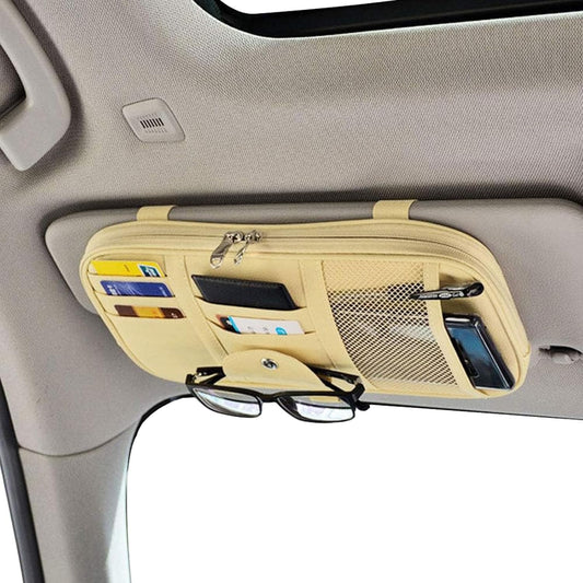 Da by Car Sun Visor Organizer, Multi-Pocket Visor Organizer Storage Pouch for Cars, SUVs & Trucks with Double Zippers, Elastic Bands & Glasses Clip - Organizes Essentials Keep Tidy (Black)