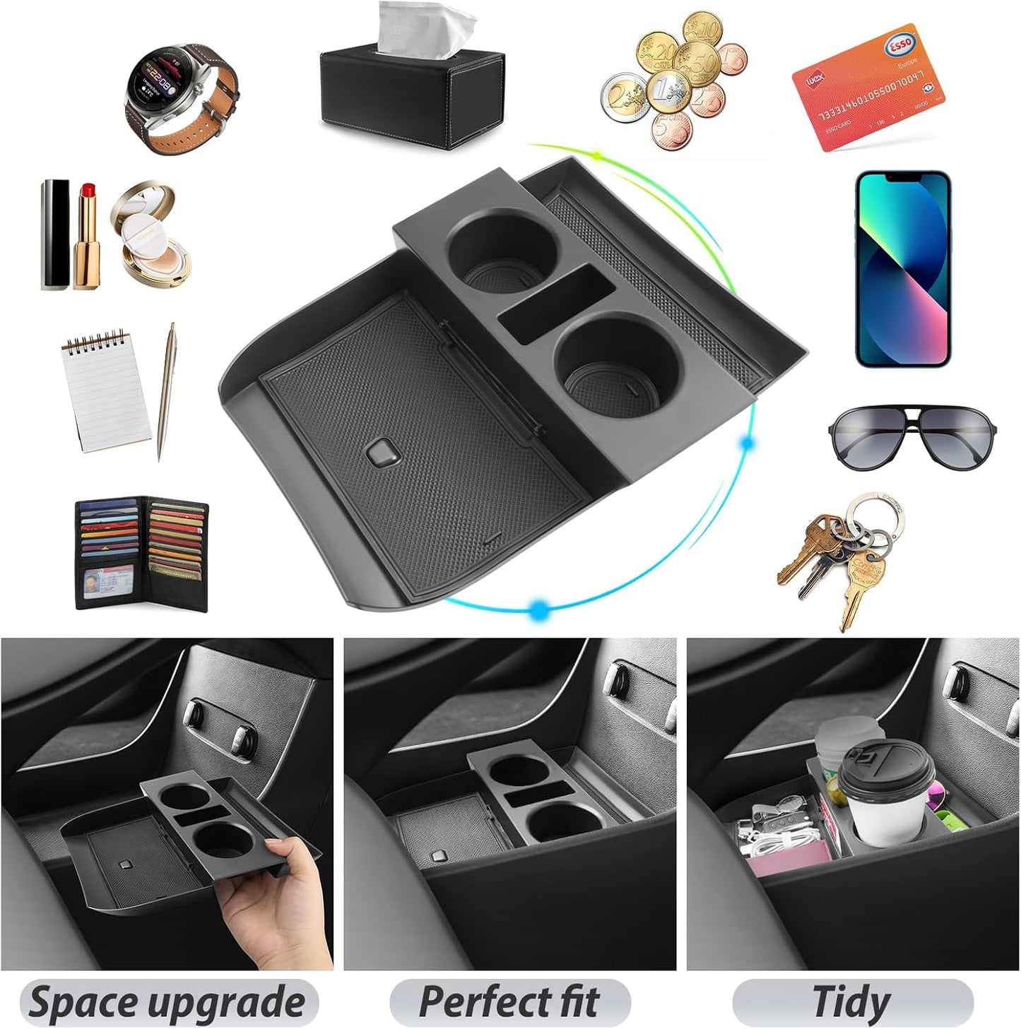 SKTU 2-Pack 2023 2024 2025 2026 Lexu s RX350 Center Console Organizer for 2023-2026 Lexu s RX350/RX450h/RX500h Console Tray 2023 2024 2025 2026 RX350 Accessories with Sunglasses Holder [Double Layers]