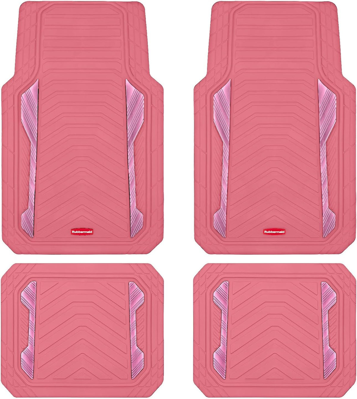Rubbermaid Car Floor Mat, Heavy Duty All-Weather Car Mats Full Set with Dual-Tone Pink Aluminum Inserts – Universal Fit, Anti-Slip Backing, Trim-to-Fit for Most SUV, Sedan, Van