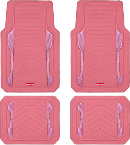 Rubbermaid Car Floor Mat, Heavy Duty All-Weather Car Mats Full Set with Dual-Tone Pink Aluminum Inserts – Universal Fit, Anti-Slip Backing, Trim-to-Fit for Most SUV, Sedan, Van