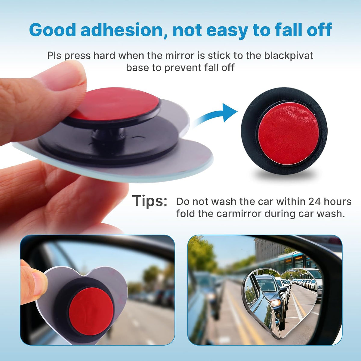 CUNCUI 2pcs Fan Shaped Blind Spot Mirror, 360 Degree Adjustabe HD Glass Blind Spot Mirrors, Frameless Convex Rear View Mirror, for any Car, Van, Suv and Trucks.
