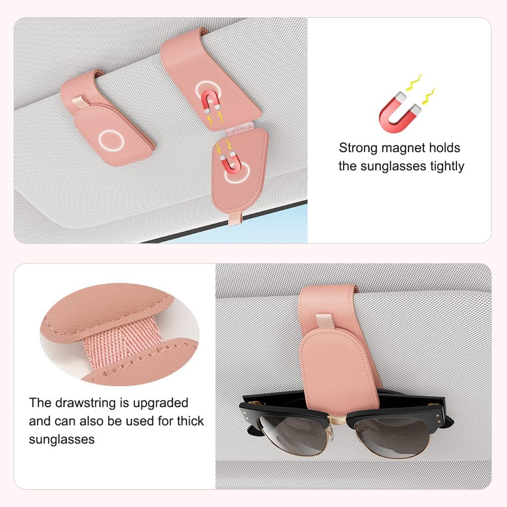 Sotfamily Sunglass Holder for Car Visor, Suede Cloth Magnetic Sunglass Organizer for Car Accessories, 2 Packs, Black