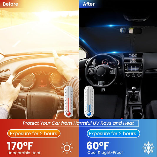 Fauson Car Windshield Sun Shade for Sedans, SUVs & Trucks Reflective UV Block Sunshade Visor Shield Foldable with Storage Bag Blocks Sun Heat to Keep Car Interior Cool, Front Window - L 57 x 32 W