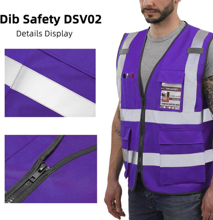 Dib Safety Reflective Safety Vest for Men Women, High Visibility Vest with Pockets and Zipper, ANSI Class 2