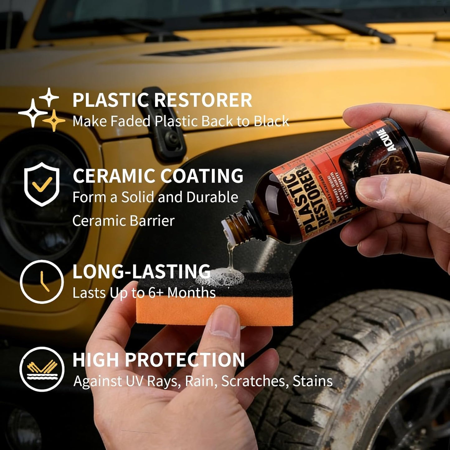 Car Plastic Restorer - Ceramic Crystal Coating Technology, Quickly Repair Fading Bumpers, Plastic and Rubber, Back to Black Shine，Black Trim Restorer with Effects Lasting up to 6 Months
