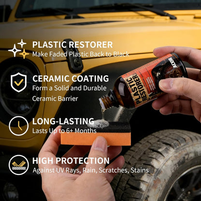 Car Plastic Restorer - Ceramic Crystal Coating Technology, Quickly Repair Fading Bumpers, Plastic and Rubber, Back to Black Shine，Black Trim Restorer with Effects Lasting up to 6 Months