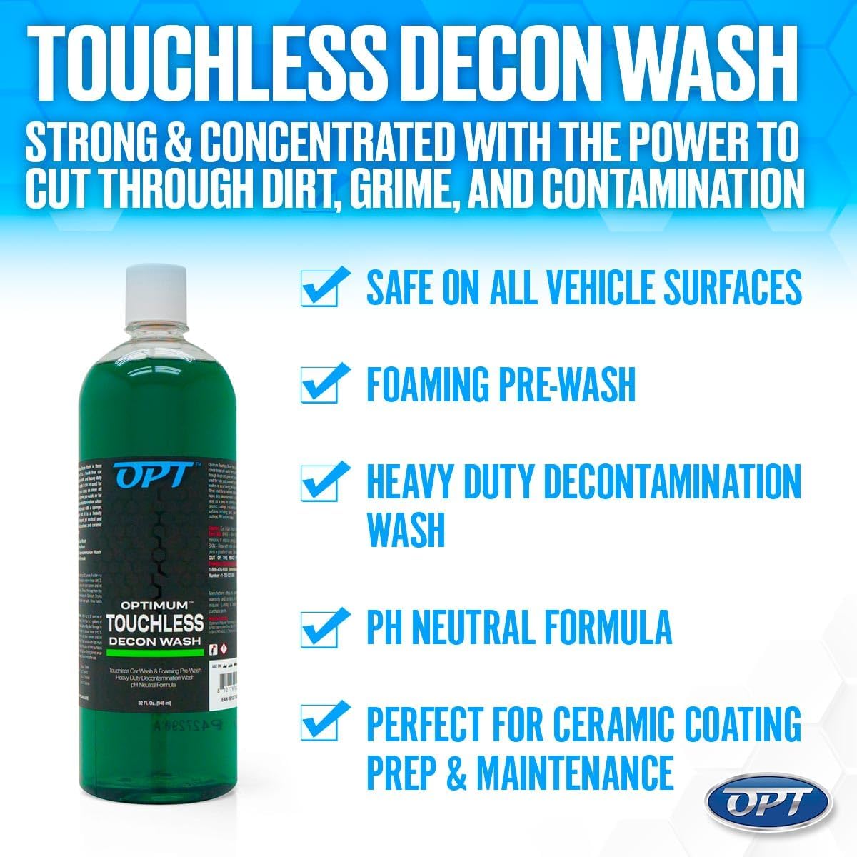 Optimum Touchless Decon Car Wash Soap – pH Neutral, Heavy Duty Decontamination, Touch Free, Spray on and Rinse Off Car Wash and Ceramic Coating Maintenance Multi-Use Formula (1 Gallon)