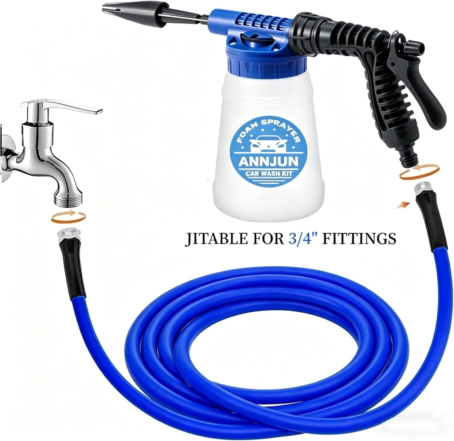Car Wash Foam Gun Kit – Heavy Duty Spray Foam Gun with Hose Nozzle, Washing Sponge & Absorbent Towel, Adjustable Foam Cannon for Garden Cleaning, Pet Showering