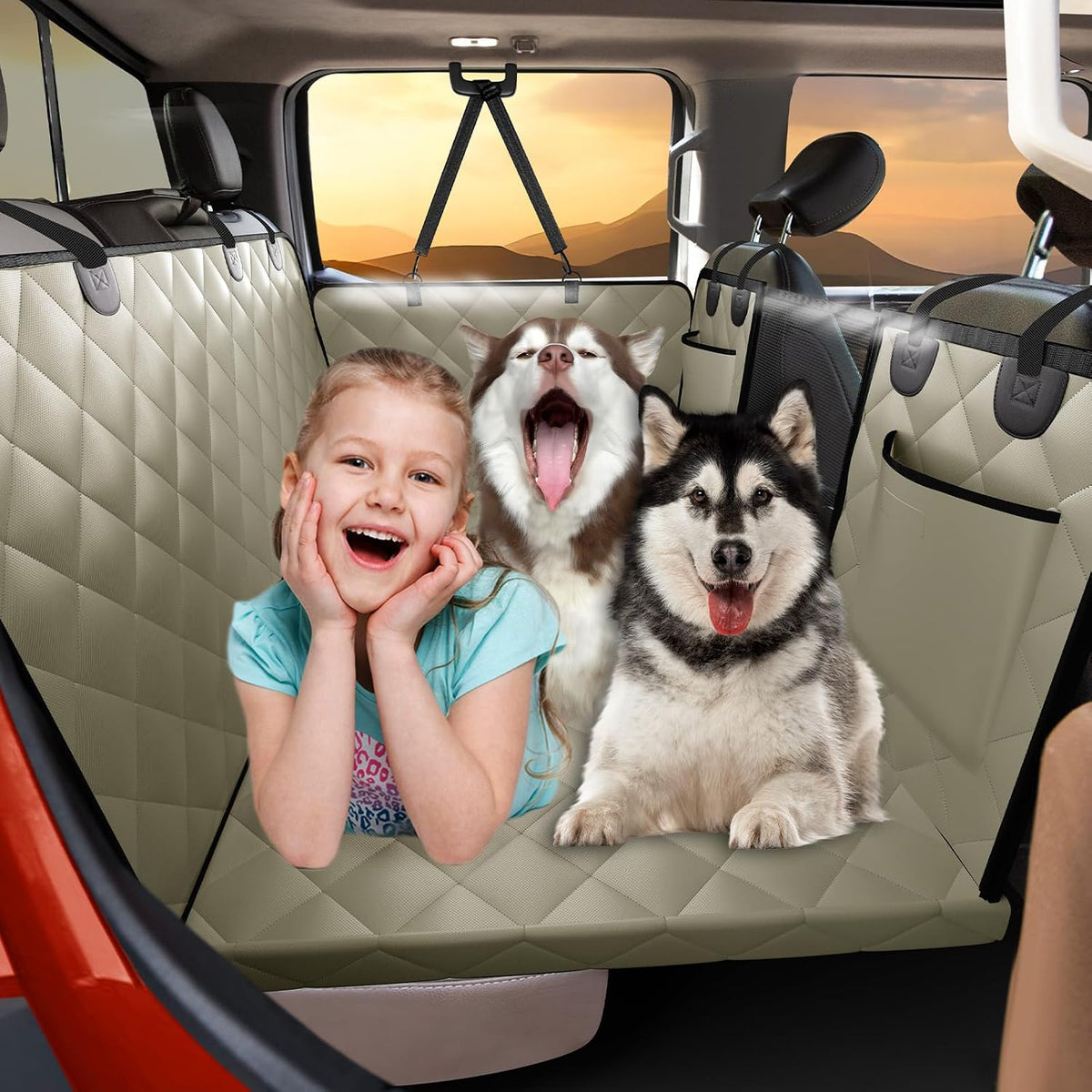 Back Seat Extender for Dogs-Large Space, Dog Car Seat Cover Hard Bottom Holds 420lbs, Sturdy Backseat Extender for Dogs,Upgraded Waterproof Pet Car Bed Dog Hammock for Car, SUV,Truck, Black