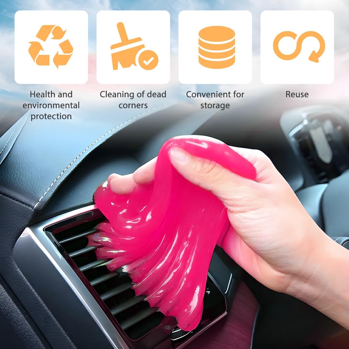 Car Cleaning Gel, Reusable Vehicle Air Vent Crevice Detailing Putty, Automotive Interior Detail Slime Cleaner Removal Tool Kit Accessories, Universal for SUV, Sedan, Truck (Blue)