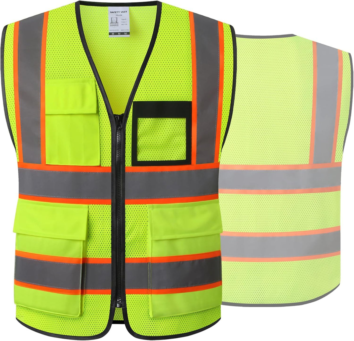 Reflective Mesh Safety Vest for Men Women with 5 Pockets and Zipper Front High Visibility Mesh Vest Hi Vis Construction Work Vest,Meets ANSI/ISEA Standards(EK175-Yellow-L)