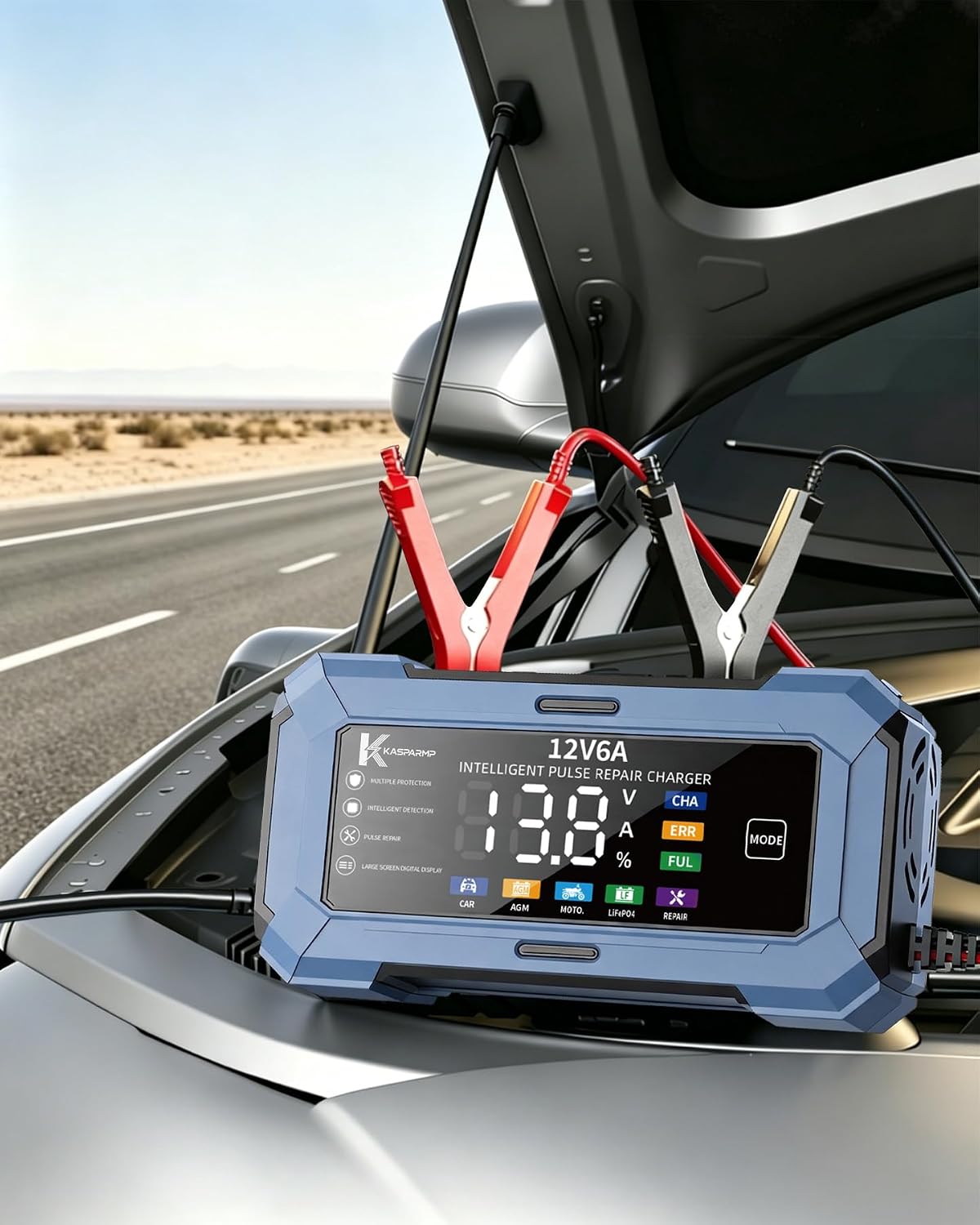 Car Battery Charger and Automatic Trickle Charger Battery Maintainer with Intelligent Pulse Repair Digital Display trickle Charger for car Battery 12v 6A for AGM LiFePO4 Motorcycle Batteries