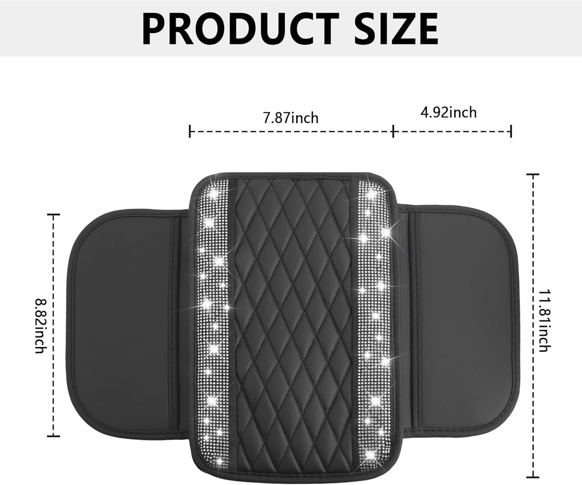Stacool Upgraded Car Center Console Cover,Microfiber Leather Car Armrest Cover Cushion with 2 Storage Bags,Universal Car Armrest Storage Box (Black)