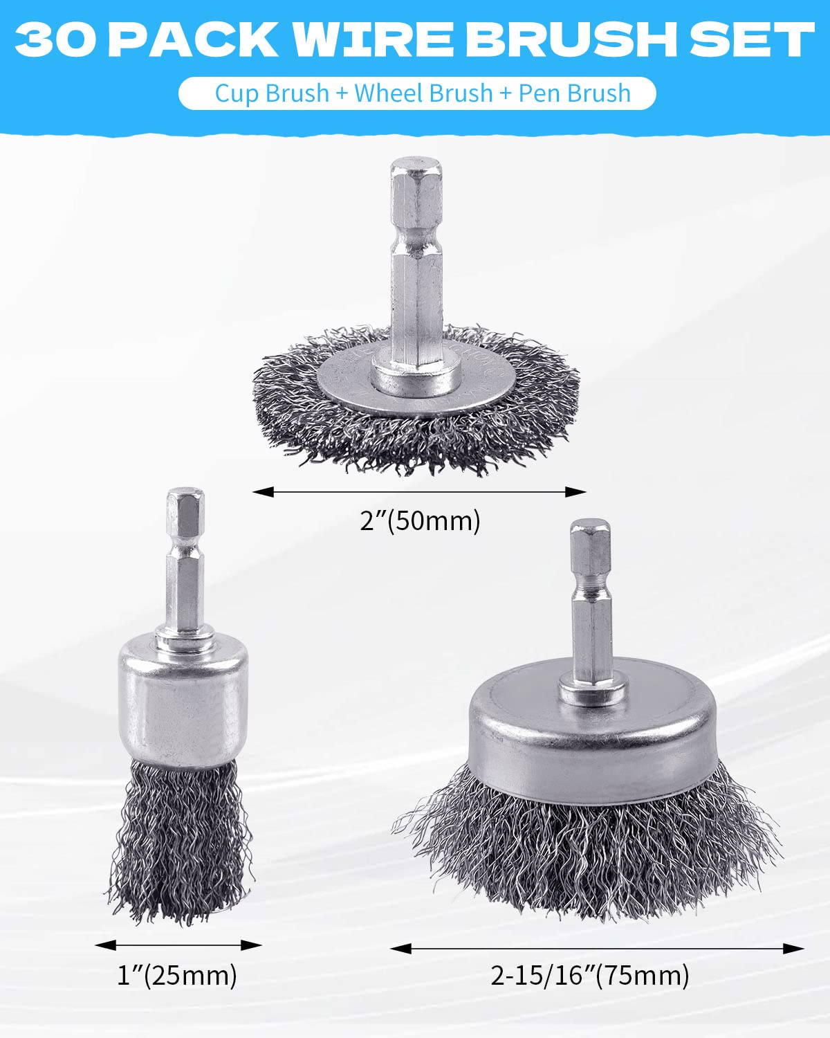 Rocaris 6 Pack Carbon Steel Wire Wheel and Pen Brush Set with 1/4-Inch Hex Shank for Rust Removal, Corrosion and Scrub Surfaces