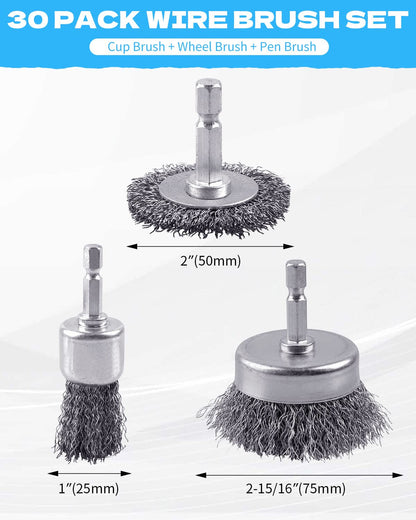 Rocaris 6 Pack Carbon Steel Wire Wheel and Pen Brush Set with 1/4-Inch Hex Shank for Rust Removal, Corrosion and Scrub Surfaces