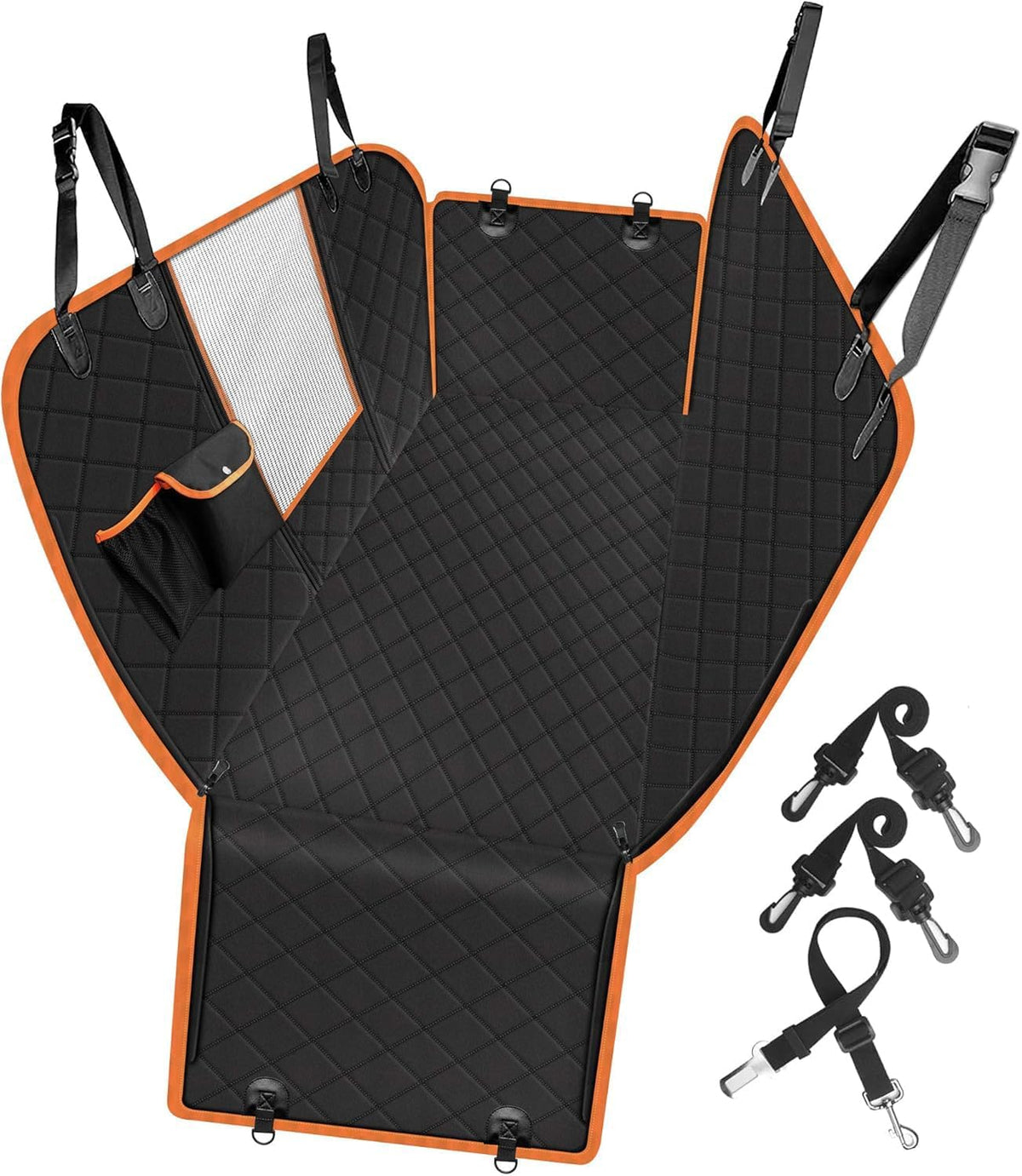 Femuar Dog Car Seat Cover with Storage Pockets Mesh Visual Window, Waterproof Nonslip , Heavy Duty Scratchproof Pet Dog Back Seat Cover Hammock for Cars Trucks and SUVs