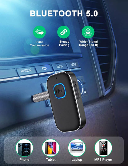 COMSOON Bluetooth AUX Adapter for Car, Noise Reduction Bluetooth Receiver for Music/Hands-Free Calls, Wireless Audio Receiver for Home Stereo/Speaker, 16H Battery Life/Dual Connect (Black+Pink)