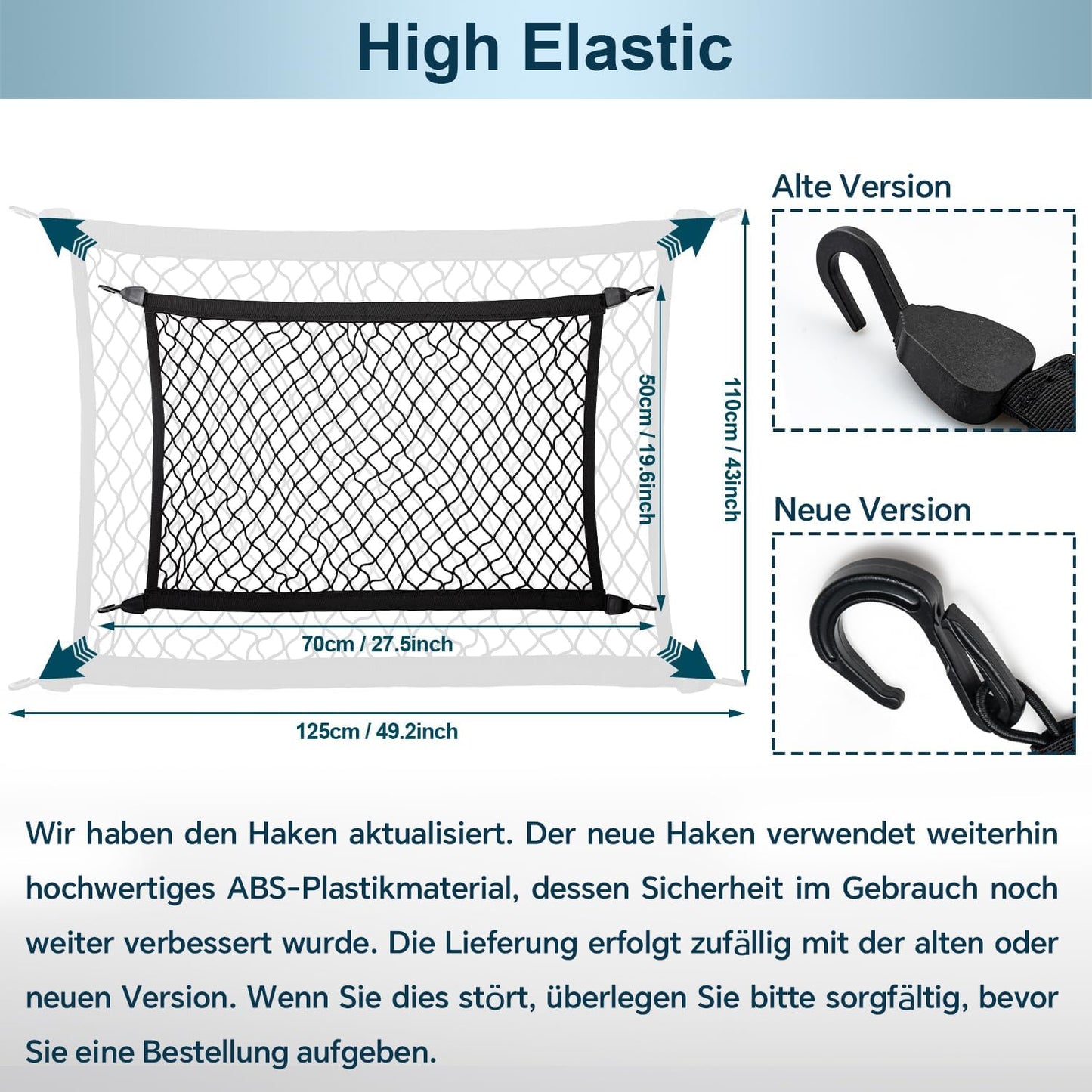 Elastic Cargo Net for SUV, Car Trunk Net Organizer with ABS Hook Storage Mesh Cargo Nets 27.5 x 19.6 inches for Truck Bed Tailgate Netting Accessories