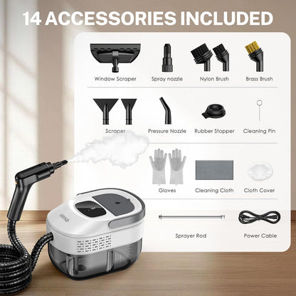 ODSD Steam Cleaner for Home & Car, 3-Level Adjustable Steamer for Cleaning, 15s Heat-Up & 1.6L Large Tank, Handheld Steam Cleaner for Car Detailing, Home, Tile, Grout,Furniture with 15pcs Accessories