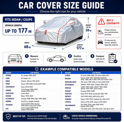 Car Cover for Sedan, Waterproof All Weather Heavy Duty, 360° Underbody Wrap Windproof Design, Quick Install Outdoor Vehicle Cover, Fits 186-193 in
