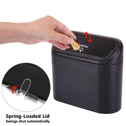 Ginsco 2 Pack Mini Car Trash Can with Lid, Small Car Garbage Can, Cute Leakproof ABS Trash Bin, Cars Accessories for Interior, Garbage Bin for Car, Home, Office with 120pcs Trash Bags Black
