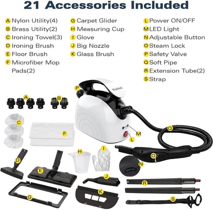 Waitbird 4.5 Bar High Pressure Steam Cleaner for Home, 248°F High Temp Handheld Steamer for Cleaning, 21-Piece Accessories Kit, Multi-Purpose Cleaner for Grease, Tile, Grout, Kitchen, Bathroom & Car