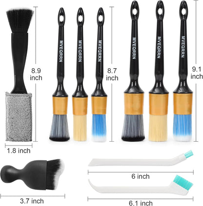 10PCS Car Detailing Brush Set,Boars Hair Car Cleaning Detail Brush kit,Ultra Soft No Scratch Car Dust Brush,Car Interior Detailing Brushes Kit,Detail Brushes Car Detailing for Interior Exterior(green)