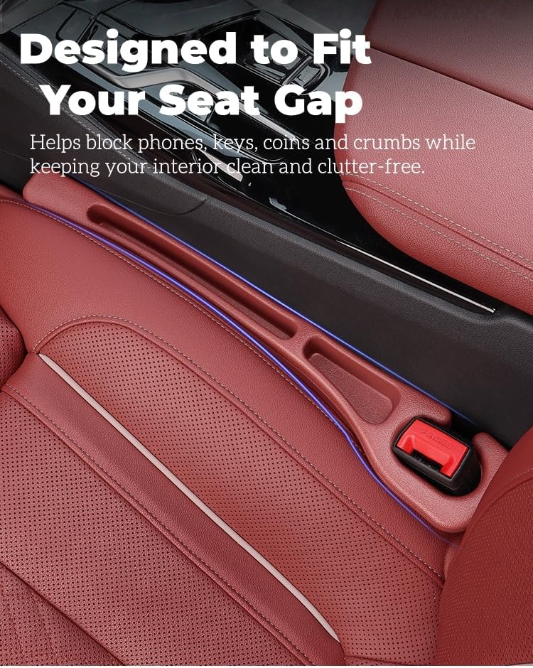 BESTKEE Car Seat Gap Filler 2 Pack, No Drop Seat Gap Plug with Dual Storage Slots, Blocks Phones Keys Coins, Flexible EVA Console Gap Filler Auto Accessories for Cars SUVs Trucks