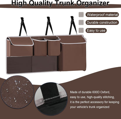 UYYE Trunk Hanging Organizer, Backseat Bag, Car Interior Accessories with 4 Pockets & 2 Mesh Pouches for Groceries, Will Provide More Storage Trunk Space for SUV, Jeep, MPVs