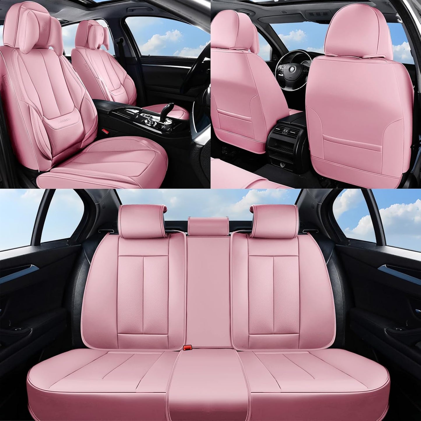 Coverado Seat Covers Full Set, Black Seat Covers for Cars 5 Seats, Car Seat Protector, Waterproof Nappa Leather Car Seat Cushion, Front and Rear Car Seat Cover Fit for Most Sedans SUV Pick-up Truck - Colors B