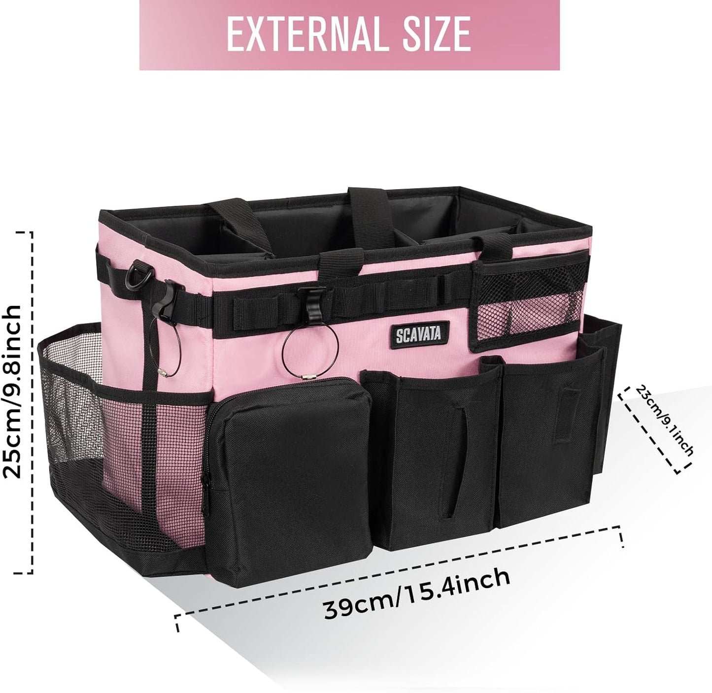 SCAVATA Wearable Cleaning Caddy Bag, Supplies Organizer with Handle & Shoulder Straps for Housekeepers, Under Sink & Car Cleaning Tool Organizer with 4 Foldable Dividers (Black)