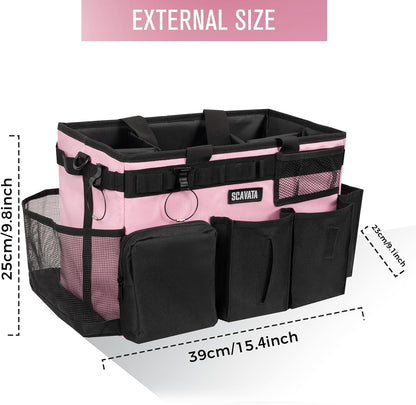 SCAVATA Wearable Cleaning Caddy Bag, Supplies Organizer with Handle & Shoulder Straps for Housekeepers, Under Sink & Car Cleaning Tool Organizer with 4 Foldable Dividers (Black)
