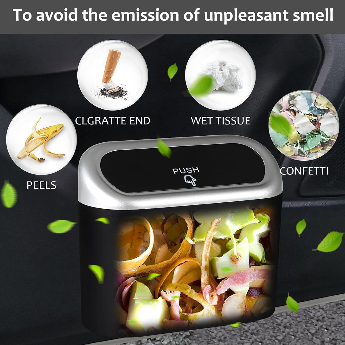 Accmor Car Trash Can with Lid, Mini Auto Dustbin Garbage Organizer Holder 2 Packs, Automotive Storage Container Bin with 60 Pcs Bags for Vehicle, Home, Office