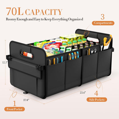 titiyiof Trunk Organizer For Suv & Sedan,Car Organizers and Storage, Waterproof Collapsible & Adjustable Straps,Sturdy Car Organization for Car Accessories, Tools,Food，Sundries,2-3 Compartment（Beige）