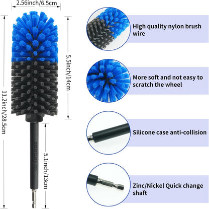 Wheel Brush, Soft Drill Wheel Cleaner Brush, Drill Brush for Car Wheel, No Scratches Highly Dense and Durable Car Wheel Brush Rim Tire Car Cleaning Brush for Wheels, Rims, Engines, Exhaust