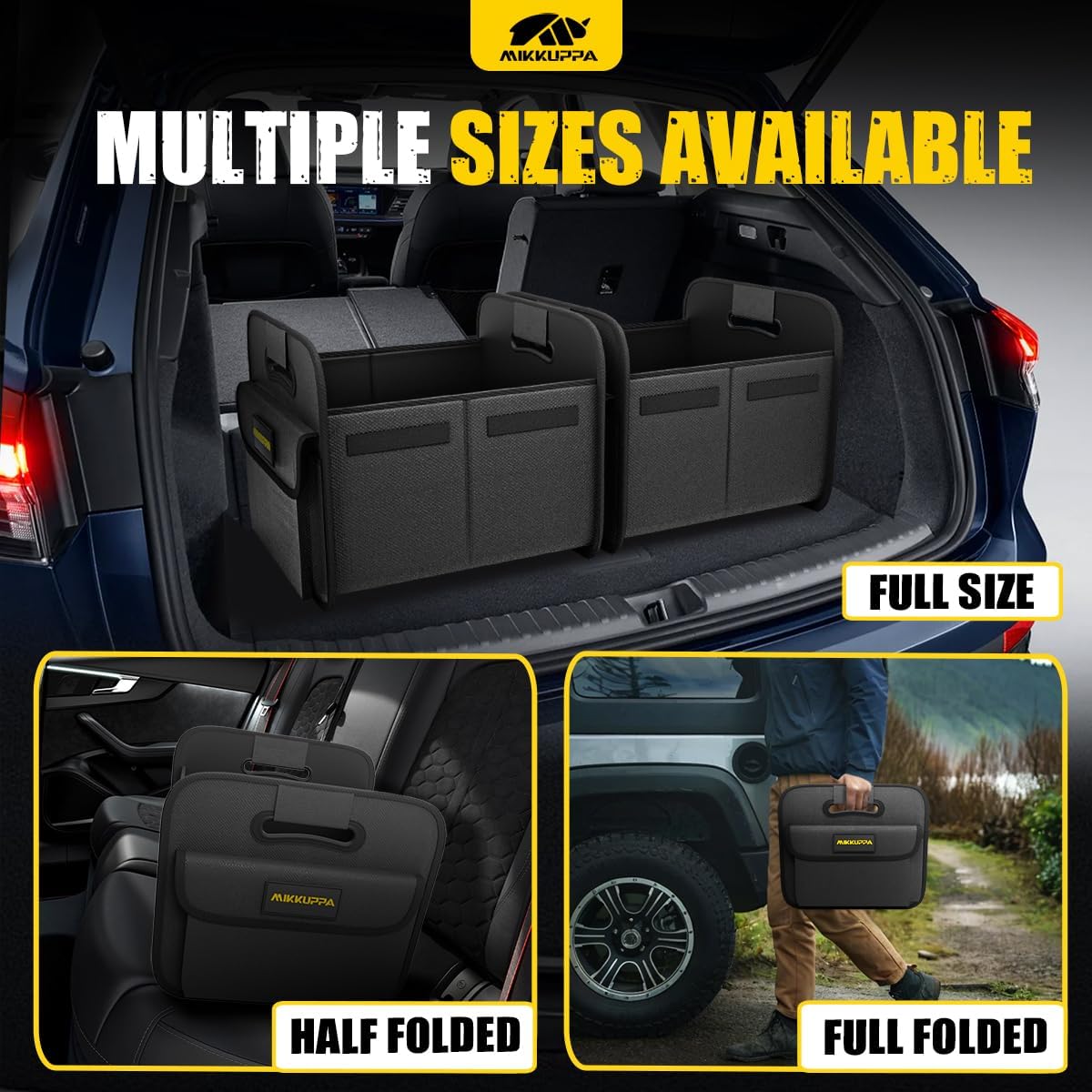 MIKKUPPA Car Trunk Organizer - 70L Collapsible Trunk Organizer for Groceries, Car Storage Organizers for SUV Auto Truck Van with Non Slip Bottom (Black)