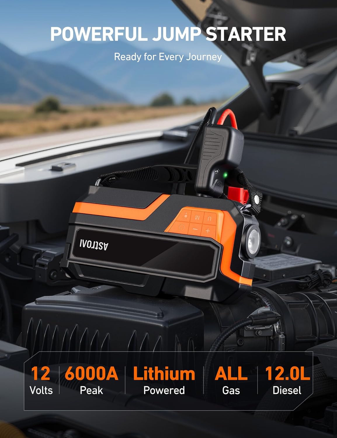 AstroAI S8 Air Jump Starter with Air Compressor, 3000A Peak Car Battery Jump Starter Portable (9.0 Gas/6.5L Diesel) with 150PSI Cordless Auto-Shutoff Tire Inflator, 12V Battery Charger Booster(Orange)