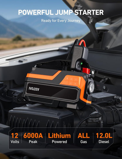 AstroAI S8 Air Jump Starter with Air Compressor, 3000A Peak Car Battery Jump Starter Portable (9.0 Gas/6.5L Diesel) with 150PSI Cordless Auto-Shutoff Tire Inflator, 12V Battery Charger Booster(Orange)