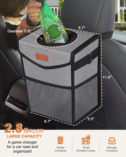 Pritent Car Trash Can with Lid, Cute Leakproof Car Trash Garbage Bag Hanging Vehicle Trash Bin Small Portable Automotive Garbage Cans Organizer for Back/Front Seat/Console(Trapezoid,Black)