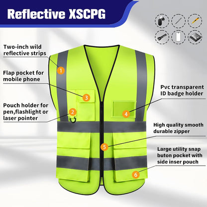 Safety Vests 20 Pack,Hi Vis Construction Vest with 5 Pockets and Zipper,Reflective Vest for Men Women Work One Size