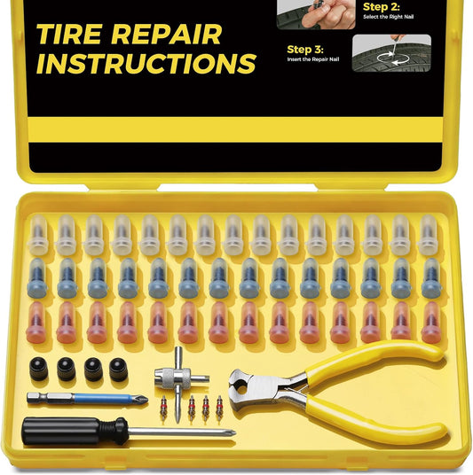 AUTOWN Tire Repair Kit with Tire Plugs Screw Type, Heavy Duty Flat Tire Puncture Repair Nail Kit for Car, Truck, Motorcycle, SUV, ATV, Tractor