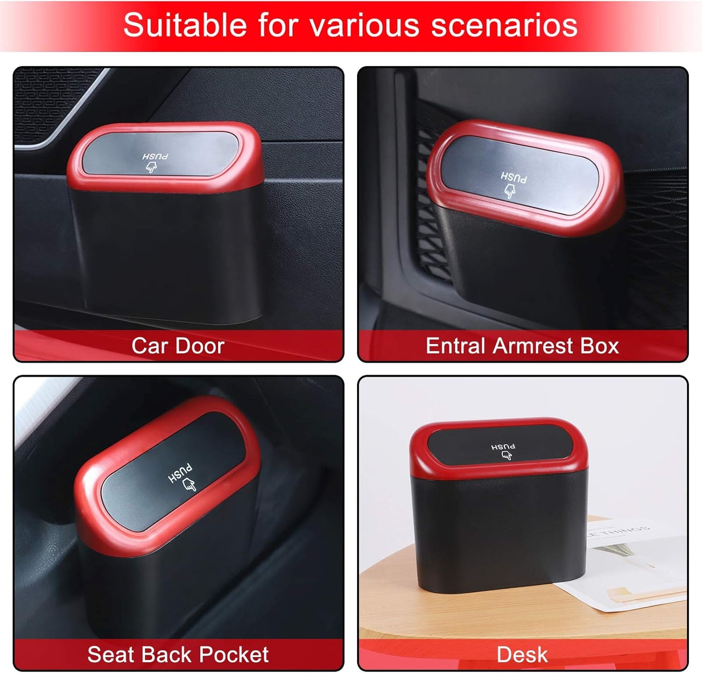Accmor Car Trash Can with Lid, Mini Auto Dustbin Garbage Organizer Holder 2 Packs, Automotive Storage Container Bin with 60 Pcs Bags for Vehicle, Home, Office