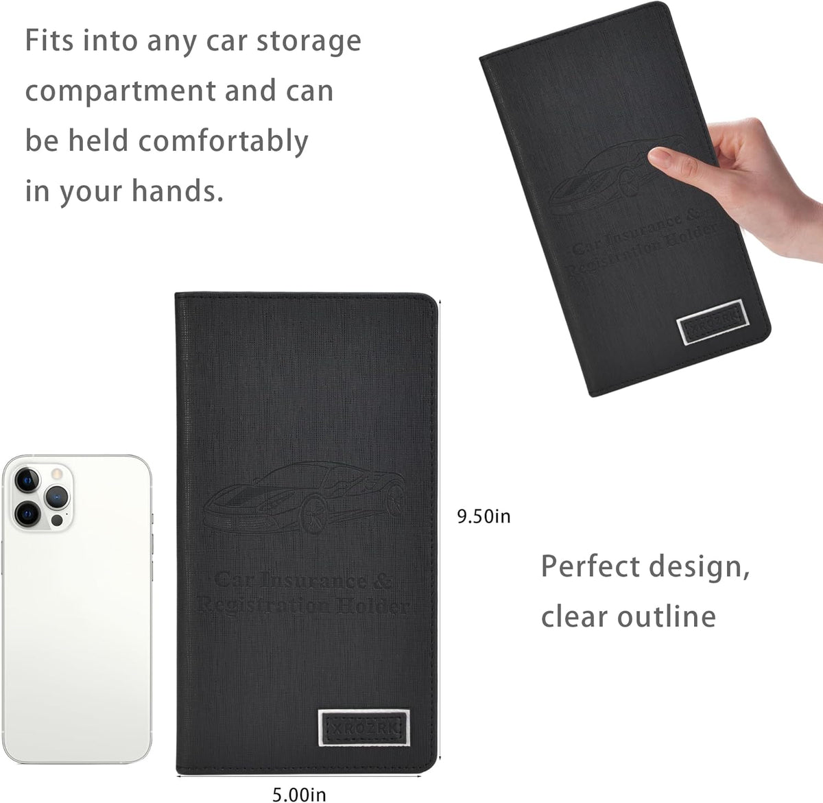 Premium Car Registration & Insurance Card Holder with Magnetic Closure & Clear Pockets, Glove Box Organizer for Documents, Driver's License (Reticulated black)