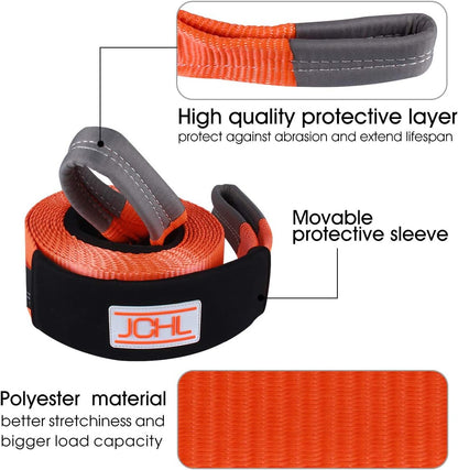 Tow Strap with Hooks 2in X20Ft Recovery Strap 10,000LB Break Strengthened Towing Rope for Towing Vehicles in Roadside Emergency