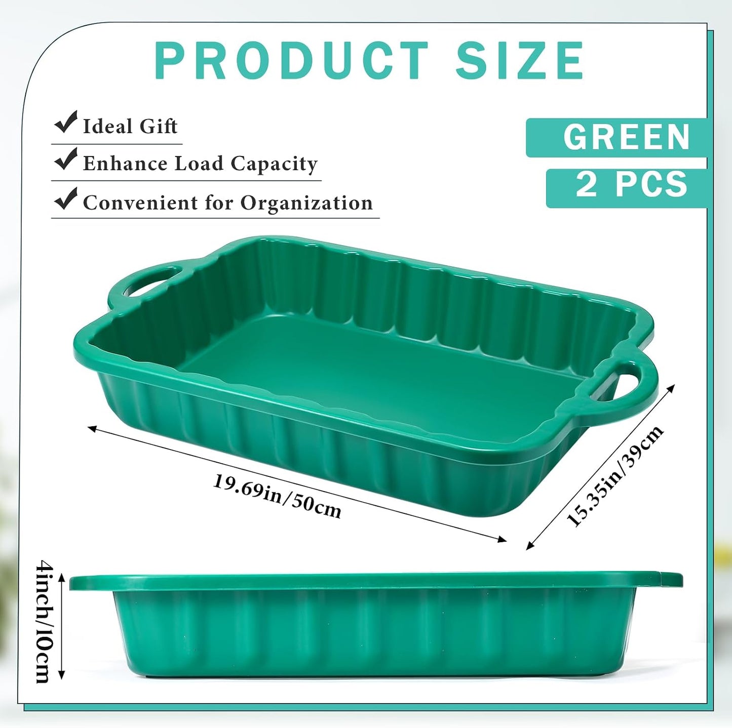 Baderke 2 Pcs 19.7 x 15.4 x 4 Inch Oil Drain Pans Green Oil Drip Tray Automotive Catch Pan 2 Gallon Square Green Container for Under Car to Keep Floor Clean