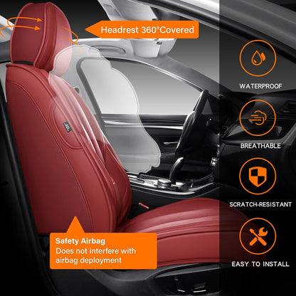 MINGBRON Car Seat Cover Full Set, Leather Car Seat Cover, Waterproof Seat Covers, Car Seat Cushion, Nappa Leather Seat Covers Car Seat Protector Universal Fit Most Cars Black