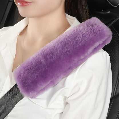 AOGELAN 2 Pack Black Fluffy Fuzzy Genuine Sheepskin Car Seat Belt Cover Pad, Seatbelt Cushion for Soft Auto Lambswool Shoulder Strap Cushion Adults (2, Black)