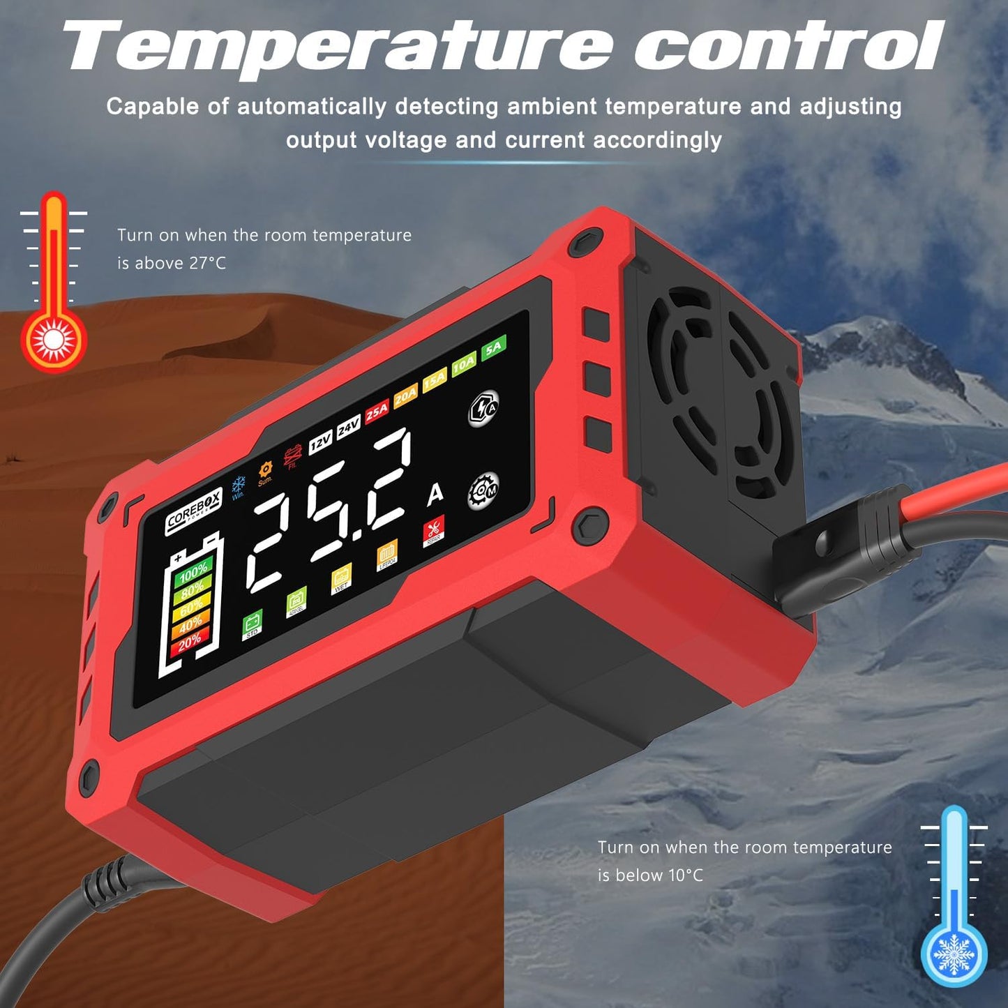 Corebox Battery Charger 6-Amp 12V Automatic Smart Battery Trickle Charger, Battery Maintainer Desulfator with Temperature Compensation for Car Truck Motorcycle Lawn Mower Marine